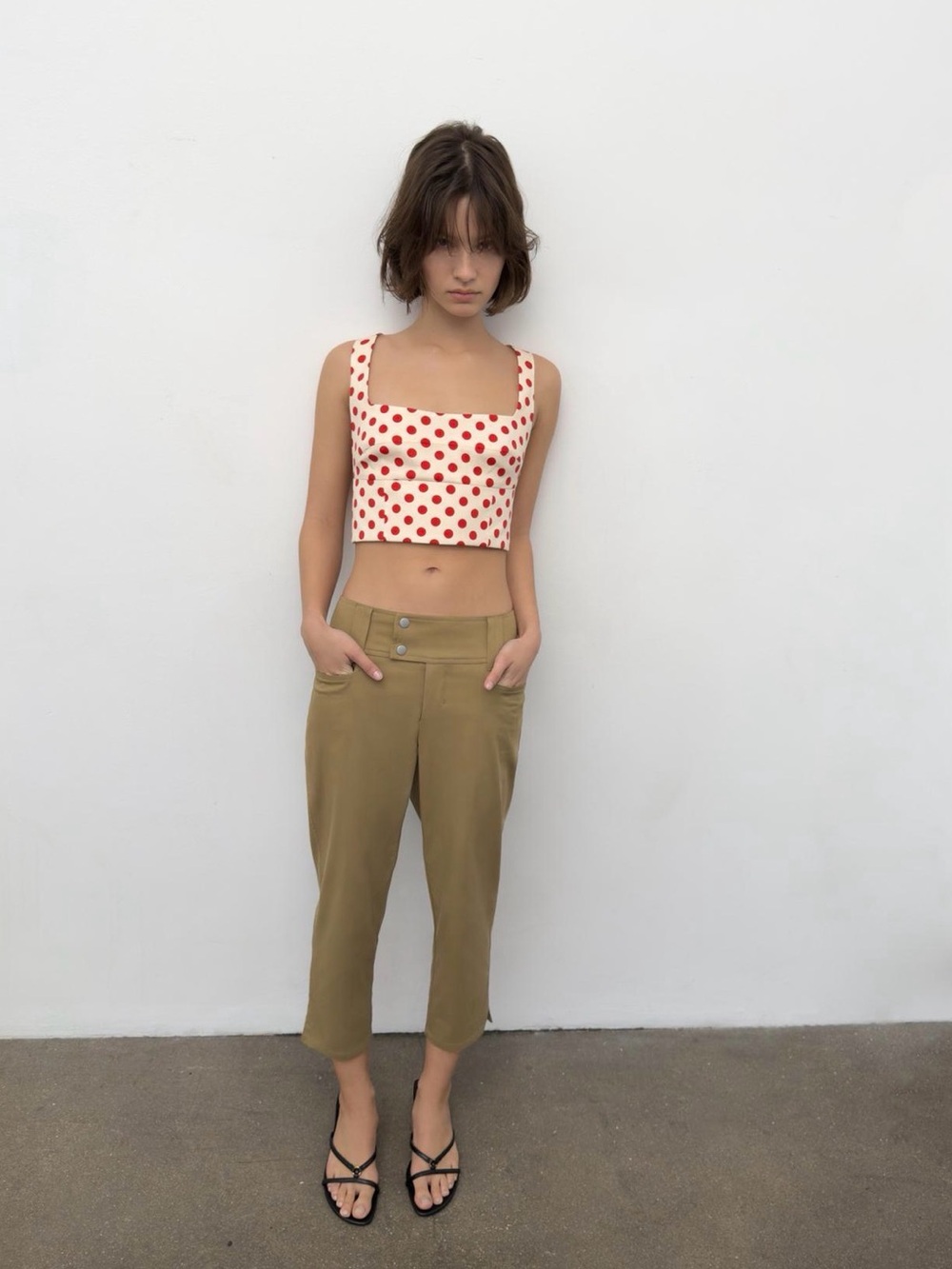 ZARA Polka Dot Crop Tank Top in Cream & Red
